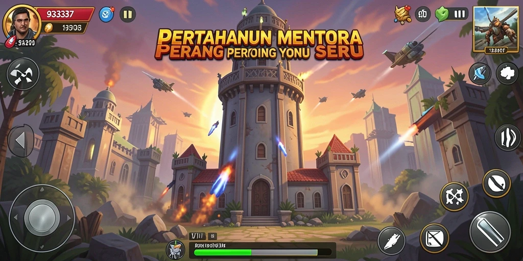 Screenshot gameplay 93337 menunjukkan aksi menara pertahanan yang mendebarkan.