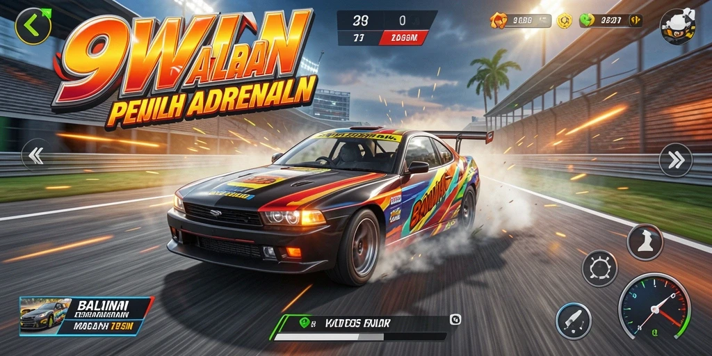 Screenshot gameplay <strong>9WIN</strong> yang menunjukkan aksi balapan yang menarik.