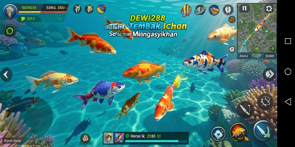 Screenshot gameplay DEWI288 menampilkan aksi menangkap ikan yang dinamis.