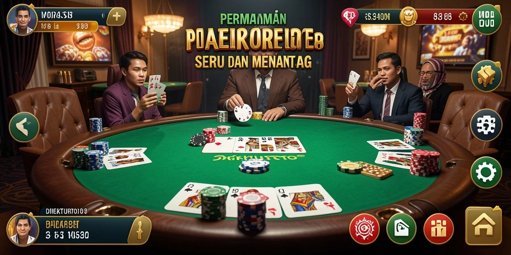 Tampilan gameplay poker yang seru dan interaktif.