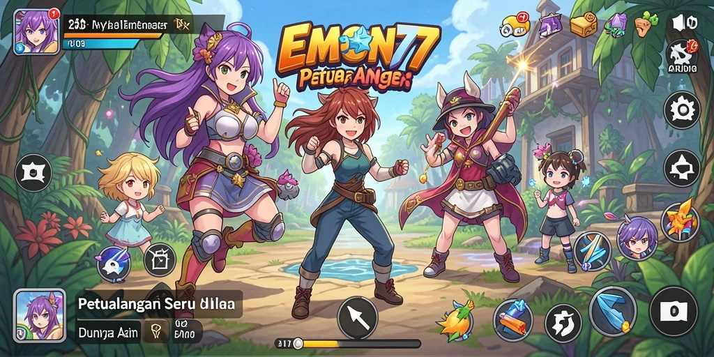 Tampilan gameplay seru dari EMON77 dengan karakter anime yang menawan.