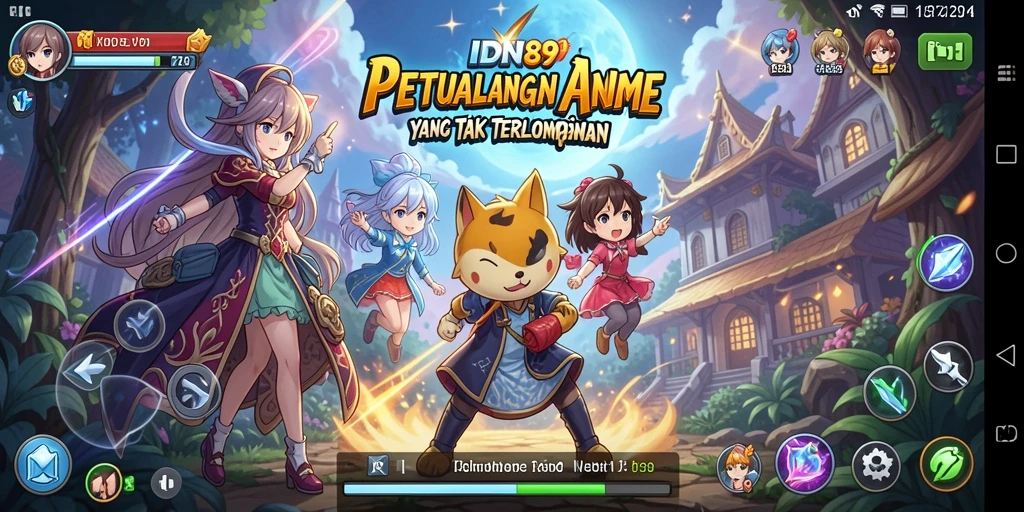 Screenshot IDN89 menunjukkan karakter anime yang sedang bertarung di arena.