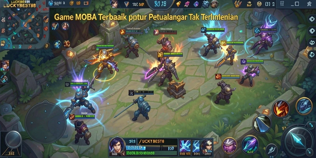 Tangkapan layar LUCKYBEST88 menampilkan pertempuran seru di arena MOBA.