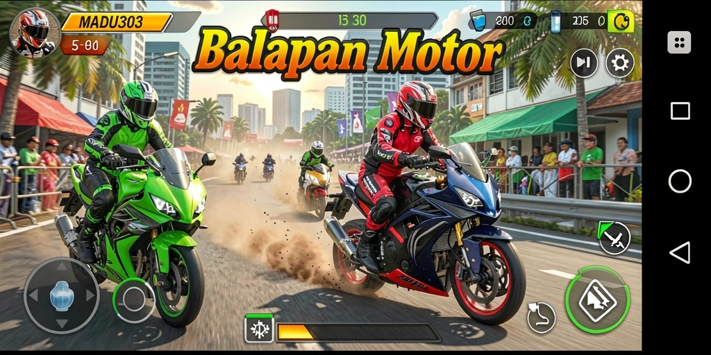 Tampilan gameplay seru dalam balapan motor di MADU303.