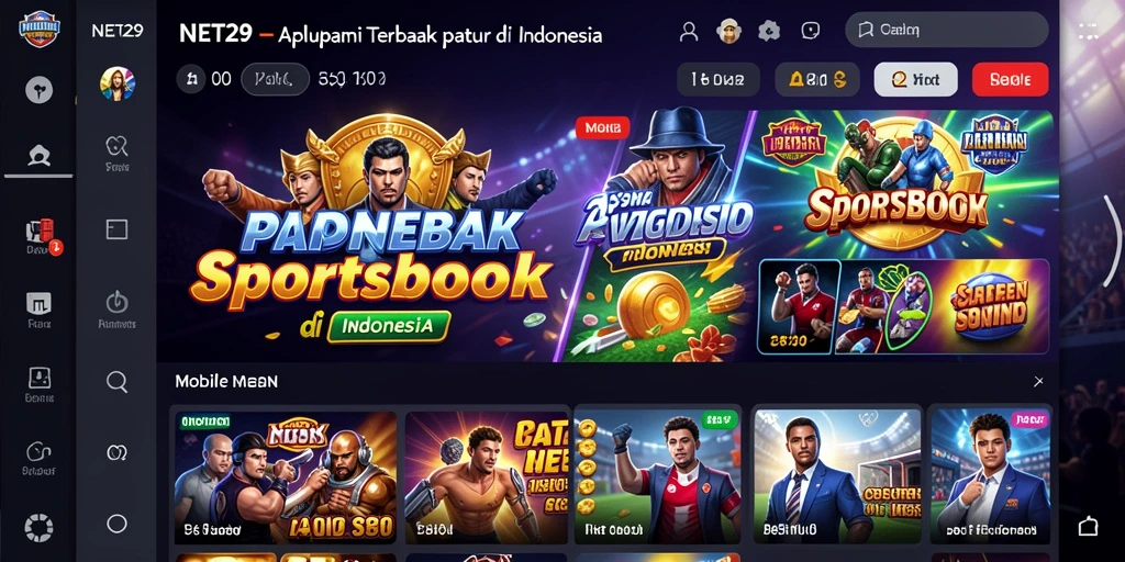 Tampilan apliksi NET29, menampilkan berbagai opsi taruhan olahraga.